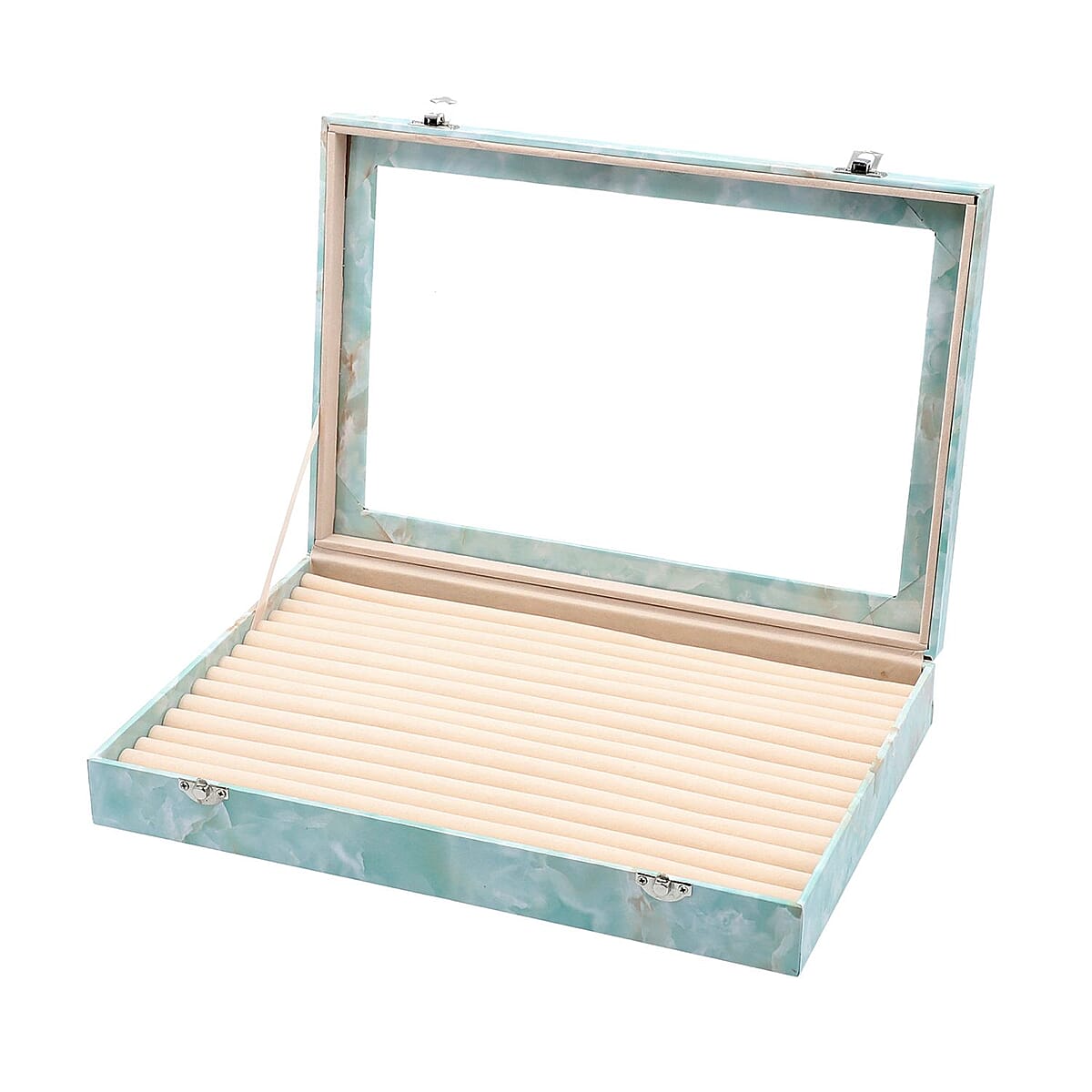 Blue Marble Leatherette Anti Tarnish Lining Ring and Earring Box | Portable Jewelry Box for Women | Briefcase Style Jewelry Box | Jewelry Holder | Jewelry Storage | Jewelry Organizer image number 4