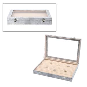 Gray Marble Leatherette Anti Tarnish Lining Ring and Earring Box (150 Slot) (14x9.5x2)