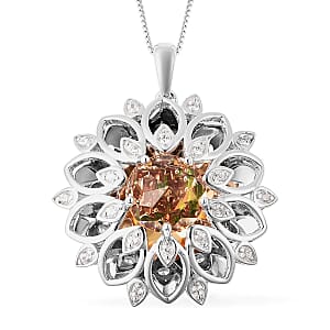 Galatea DavinChi Cut Collection Brazilian Citrine and Multi Gemstone Pendant Necklace 18 Inches in Sterling Silver 9.90 Grams 3.50 ctw