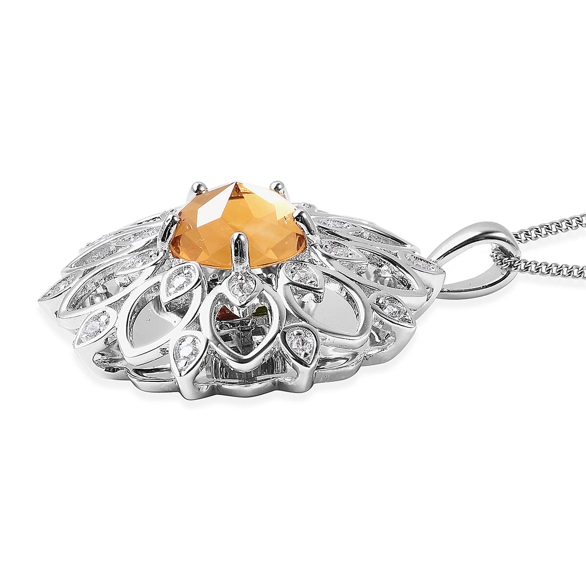 Galatea DavinChi Cut Collection Brazilian Citrine and Multi Gemstone Pendant Necklace 18 Inches in Sterling Silver 9.90 Grams 3.50 ctw image number 1