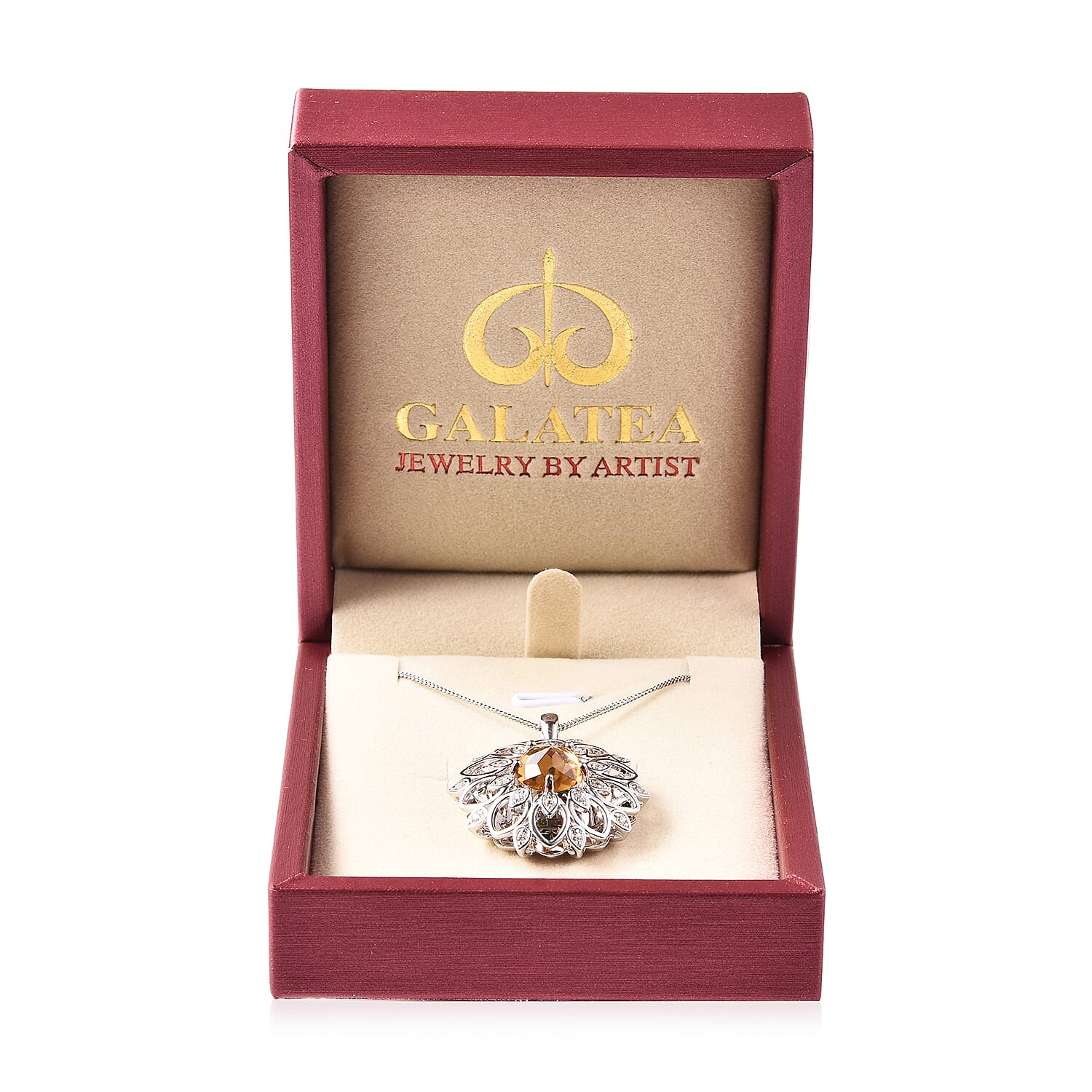 Galatea DavinChi Cut Collection Brazilian Citrine and Multi Gemstone Pendant Necklace 18 Inches in Sterling Silver 9.90 Grams 3.50 ctw