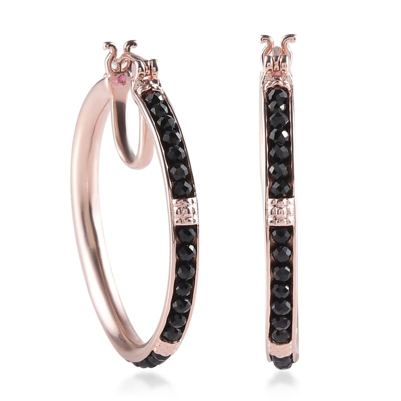 Karis Thai Black Spinel Hoop Earrings in 18K Plated Rose Gold 7.00 ctw