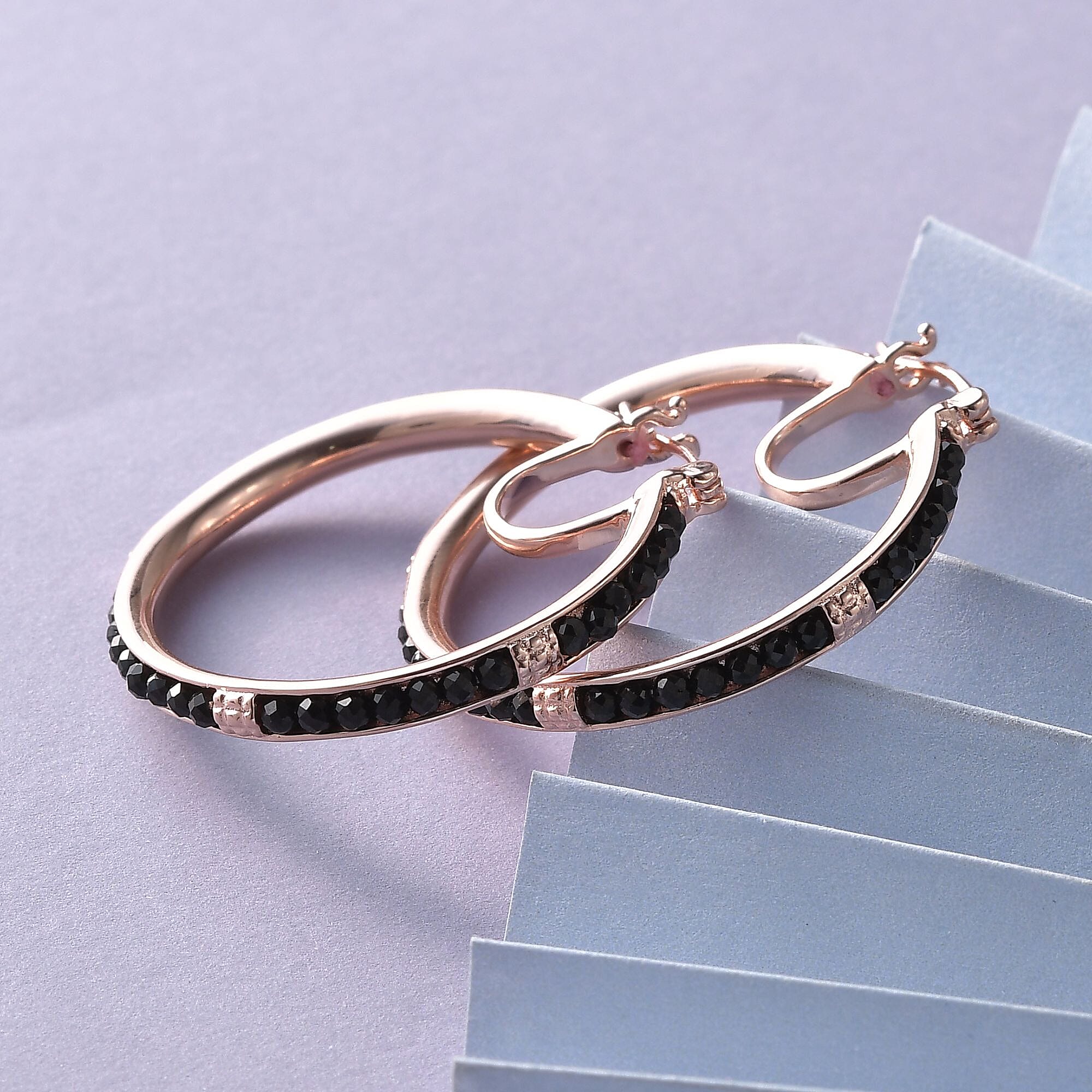 Karis Thai Black Spinel Hoop Earrings in 18K Plated Rose Gold 7.00 ctw
