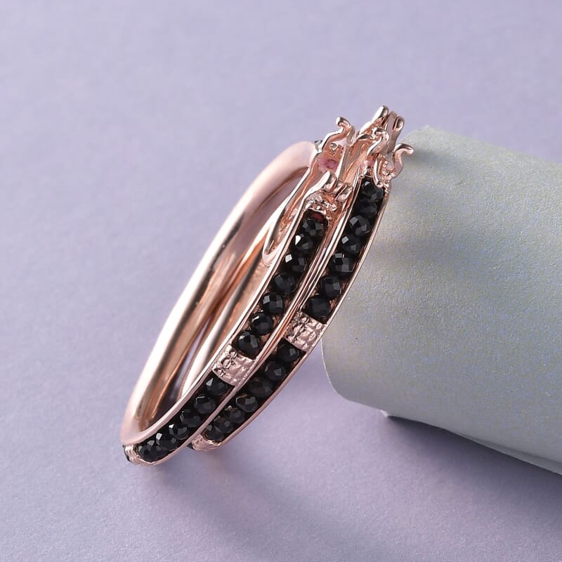 Karis Thai Black Spinel Hoop Earrings in 18K Plated Rose Gold 7.00 ctw