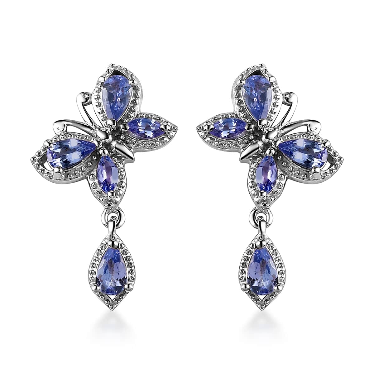 Tanzanite Earrings in Platinum Over Sterling Silver 1.65 ctw image number 0