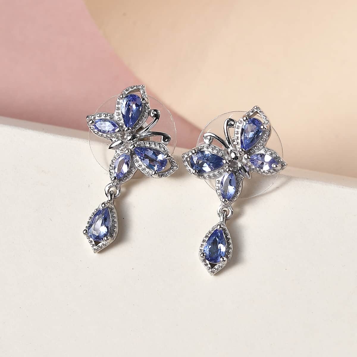 Tanzanite Butterfly Earrings in Platinum Over Sterling Silver 1.40 ctw image number 1