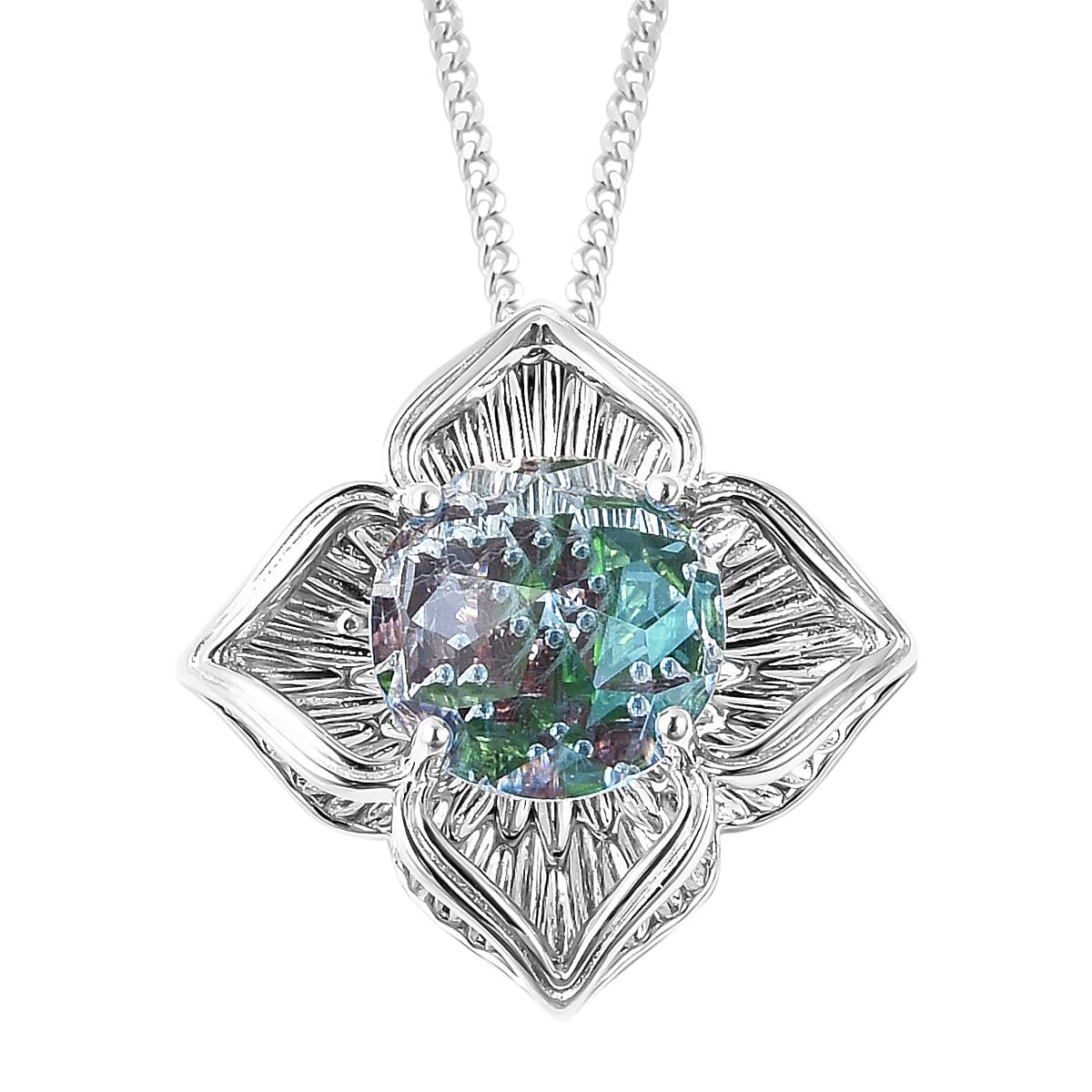 Galatea DavInchesi Cut Collection Blue Topaz and Multi Gemstone 2.10 ctw Pendant Necklace in Sterling Silver 18 Inches