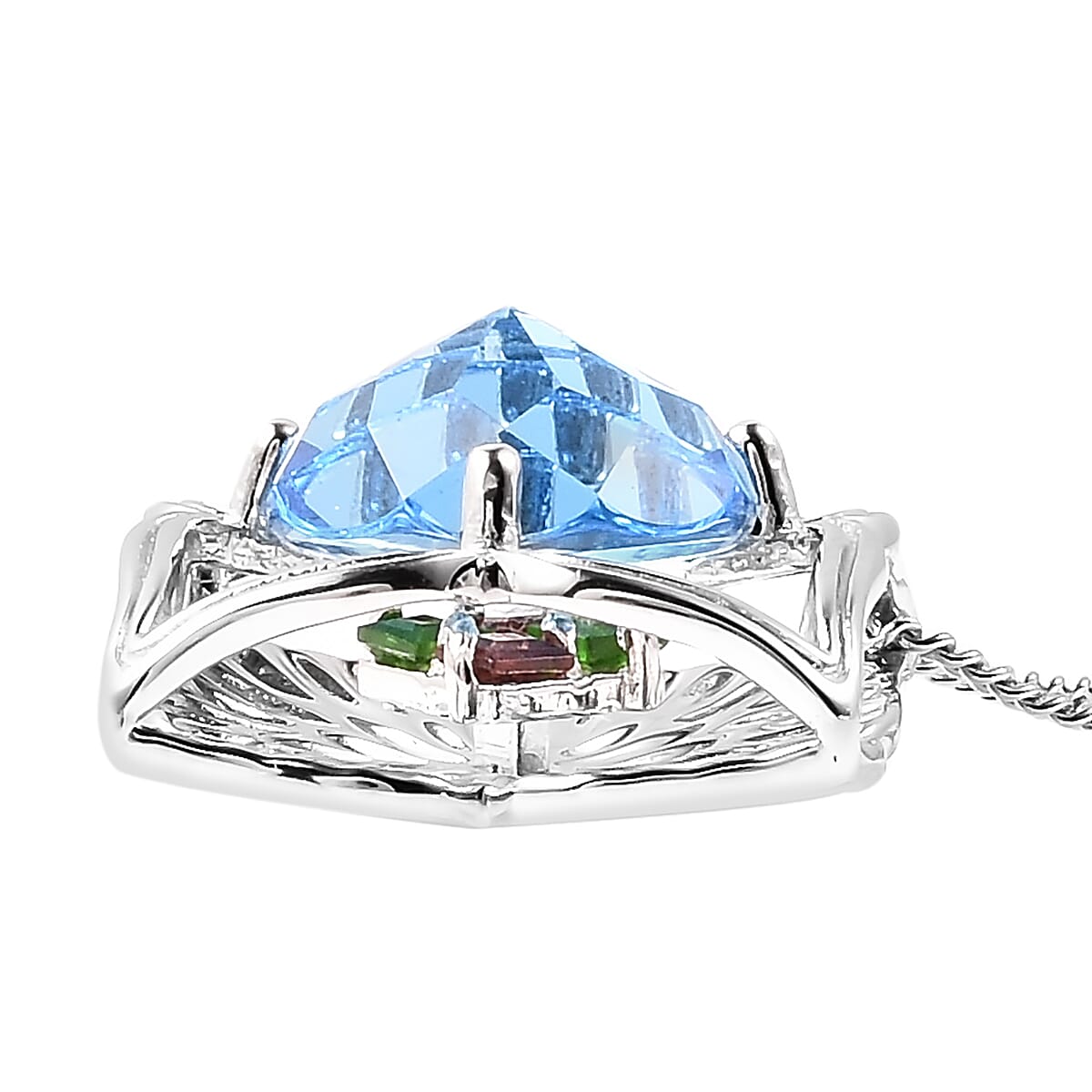Galatea DavInchesi Cut Collection Blue Topaz and Multi Gemstone 2.10 ctw Pendant Necklace in Sterling Silver 18 Inches