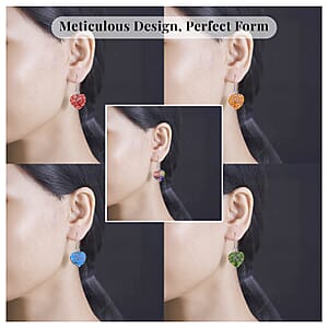 Set of 5 Multi Colored Murano Style Heart Earrings in Stainless Steel