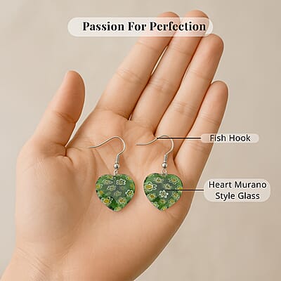 Set of 5 Multi Color Murano Style Heart Earrings in Stainless Steel