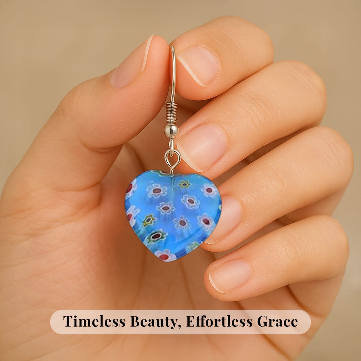 Set of 5 Multi Colored Murano Style Heart Earrings in Stainless Steel image number 5