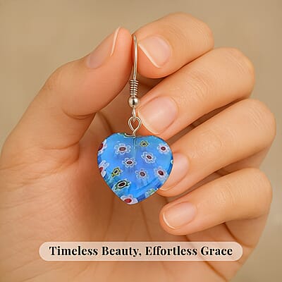 Set of 5 Multi Color Murano Style Heart Earrings in Stainless Steel