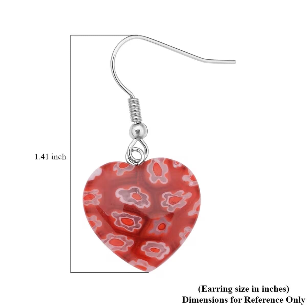 Set of 5 Multi Colored Murano Style Heart Earrings in Stainless Steel image number 6