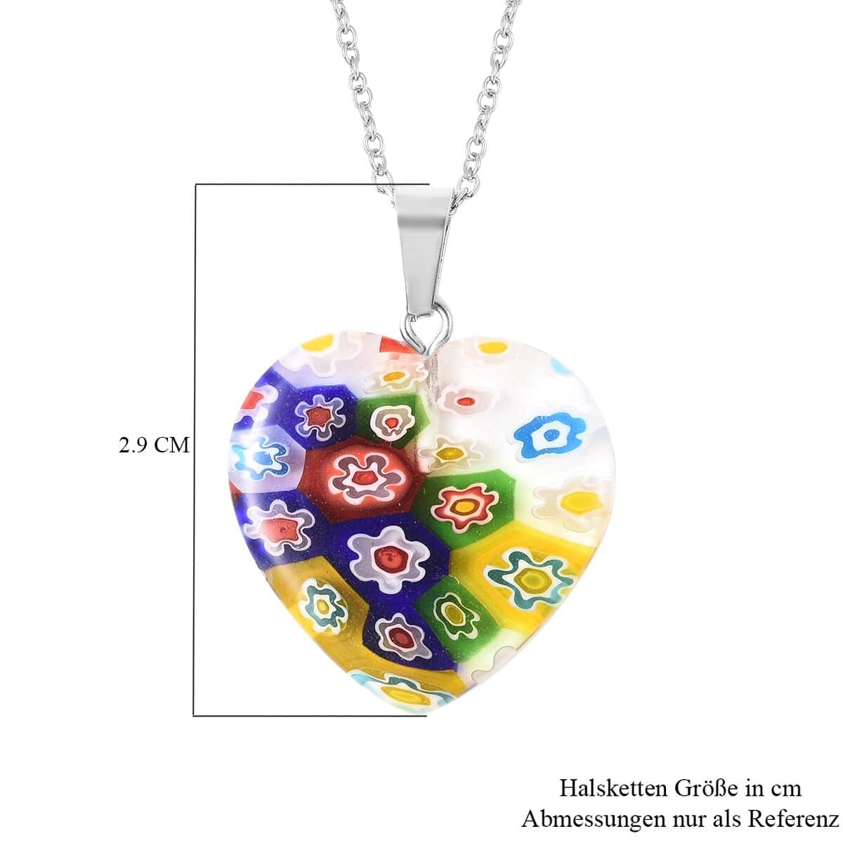 Set of 5 Blue Color Murano Style and Multi Gemstone Heart Pendants Necklace in Stainless Steel 20 Inches image number 4