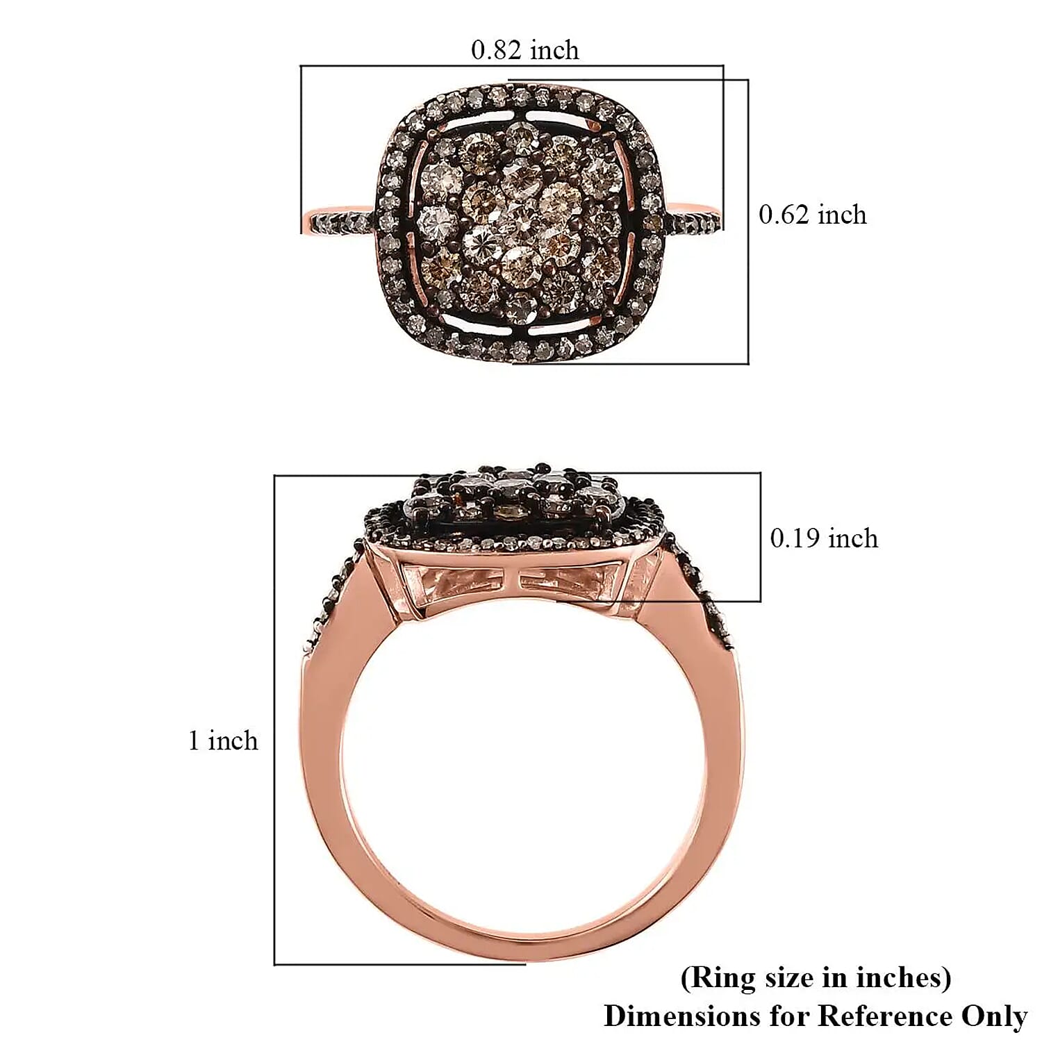 D'Joy Natural Champagne Diamond 1.00 ctw Ring in Rhodium and Vermeil RG Over Sterling Silver, Cocktail Cluster Rings For Women (Size 6.0)
