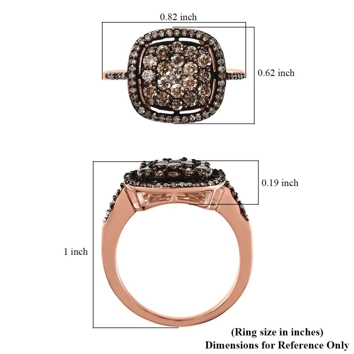 Natural Champagne Diamond Ring in Vermeil Rose Gold Over Sterling Silver,Cocktail Cluster Rings For Women 1.00 ctw (Size 7) image number 6