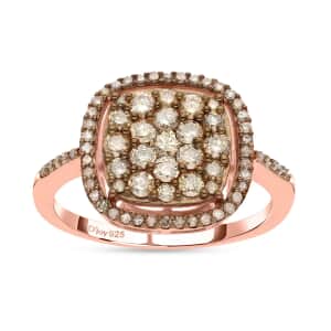 Natural Champagne Diamond 1.00 ctw Ring in Vermeil Rose Gold Over Sterling Silver, Cocktail Cluster Rings For Women (Size 9.0)