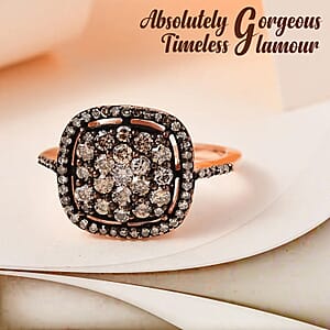 D'Joy Natural Champagne Diamond 1.00 ctw Ring in Vermeil Rose Gold Over Sterling Silver, Cocktail Cluster Rings For Women (Size 9.0)