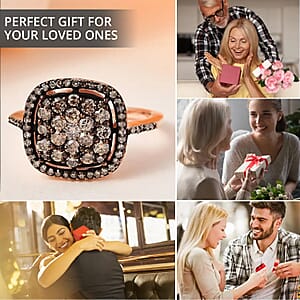 D'Joy Natural Champagne Diamond 1.00 ctw Ring in Vermeil Rose Gold Over Sterling Silver, Cocktail Cluster Rings For Women (Size 9.0)