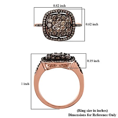 D'Joy Natural Champagne Diamond 1.00 ctw Ring in Vermeil Rose Gold Over Sterling Silver, Cocktail Cluster Rings For Women (Size 9.0)