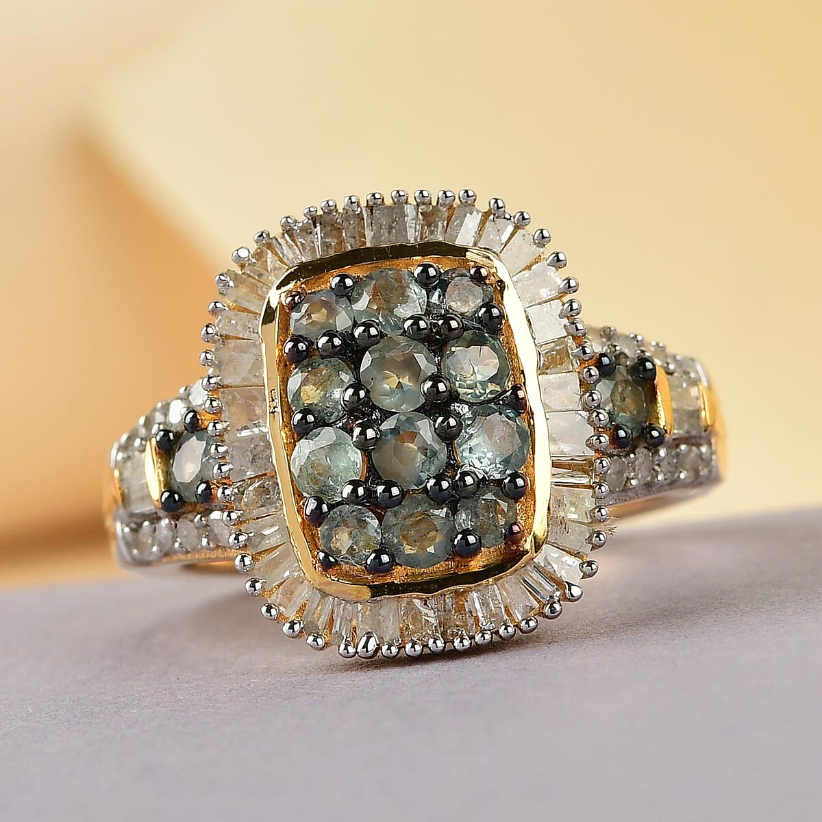 Narsipatnam Alexandrite and Diamond Ring in Black Rhodium and Vermeil Yellow Gold Over Sterling Silver 1.25 ctw image number 1