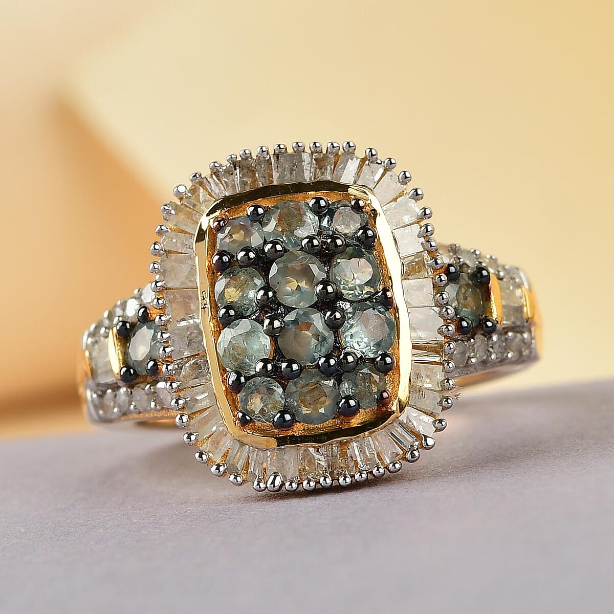 Narsipatnam Alexandrite and Diamond Ring in Black Rhodium and Vermeil Yellow Gold Over Sterling Silver (Size 6.0) 1.25 ctw image number 1