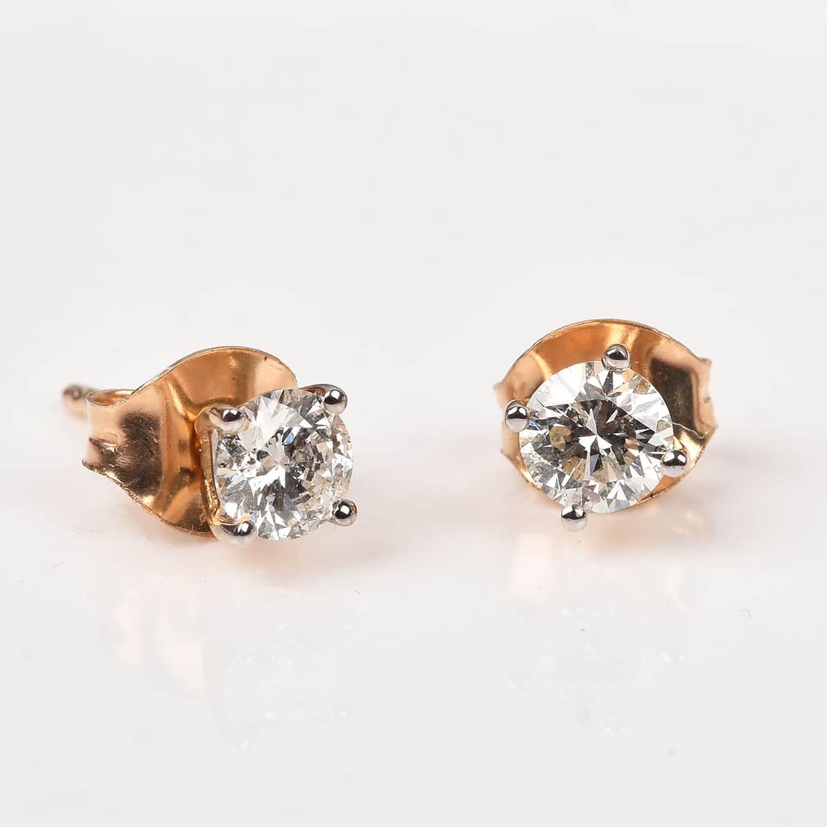 14K Yellow Gold G-H I1 Diamond Solitaire Stud Earrings 0.60 ctw image number 1