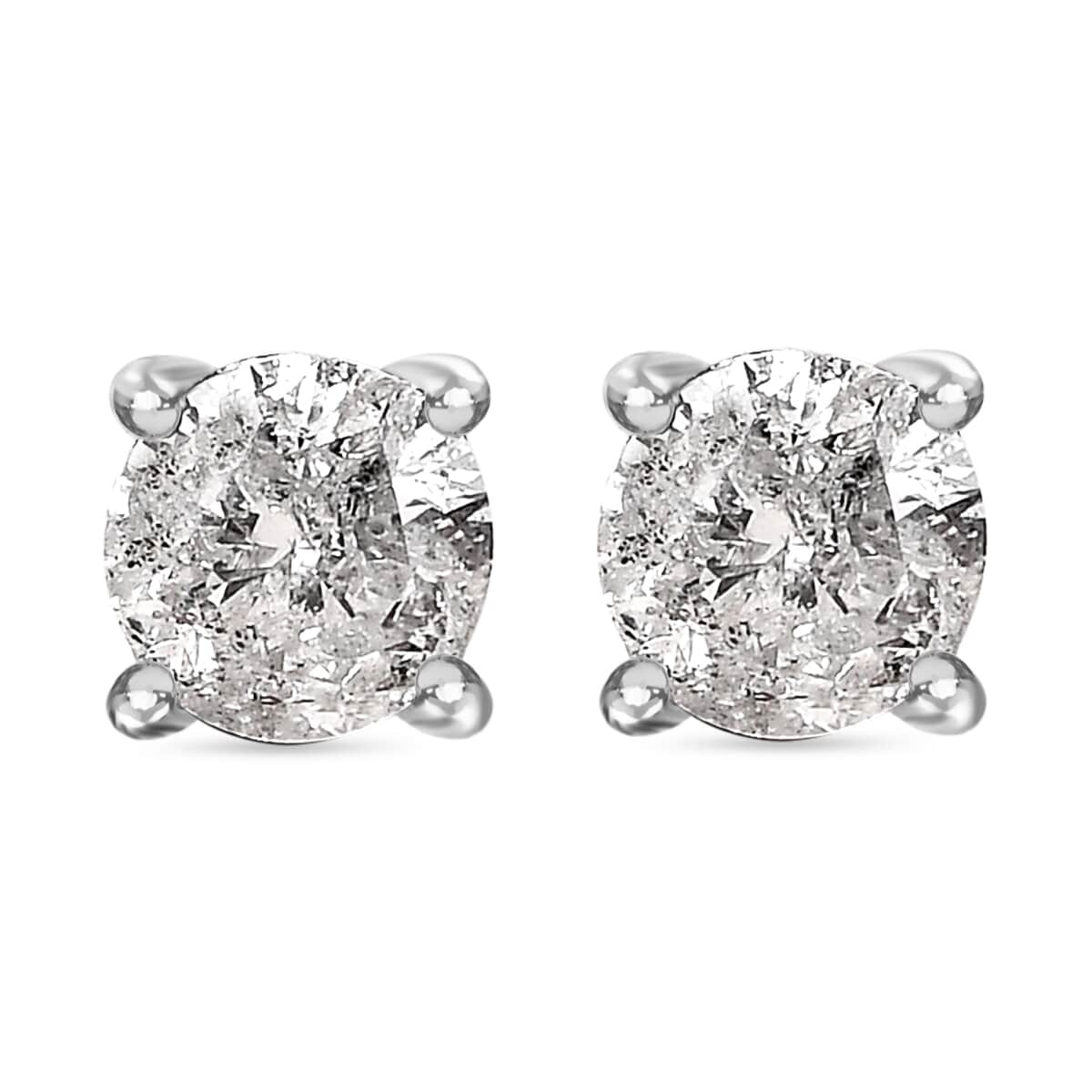 Salt & Pepper Diamond Solitaire stud Earrings, Platinum Over Sterling Silver Earrings, Diamond Jewelry, Gifts For Her 1.00 ctw image number 0
