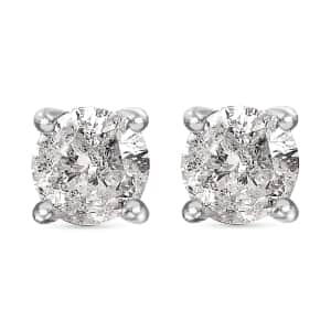 Salt & Pepper Diamond Solitaire stud Earrings, Platinum Over Sterling Silver Earrings, Diamond Jewelry, Gifts For Her 1.00 ctw