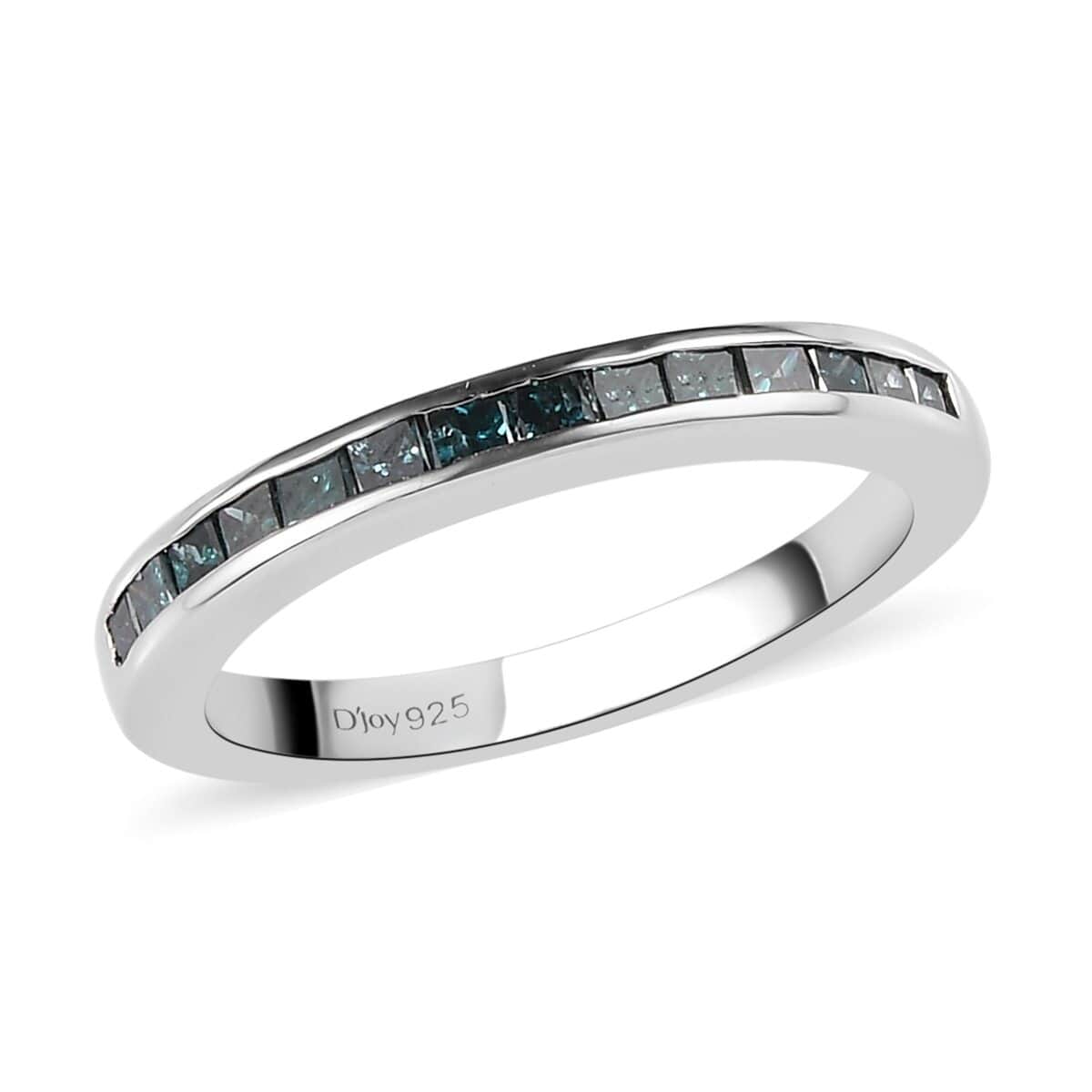 Princess Cut Blue Diamond (IR) Half Eternity Band Ring in Platinum Over Sterling Silver (Size 6.0) 0.50 ctw image number 0