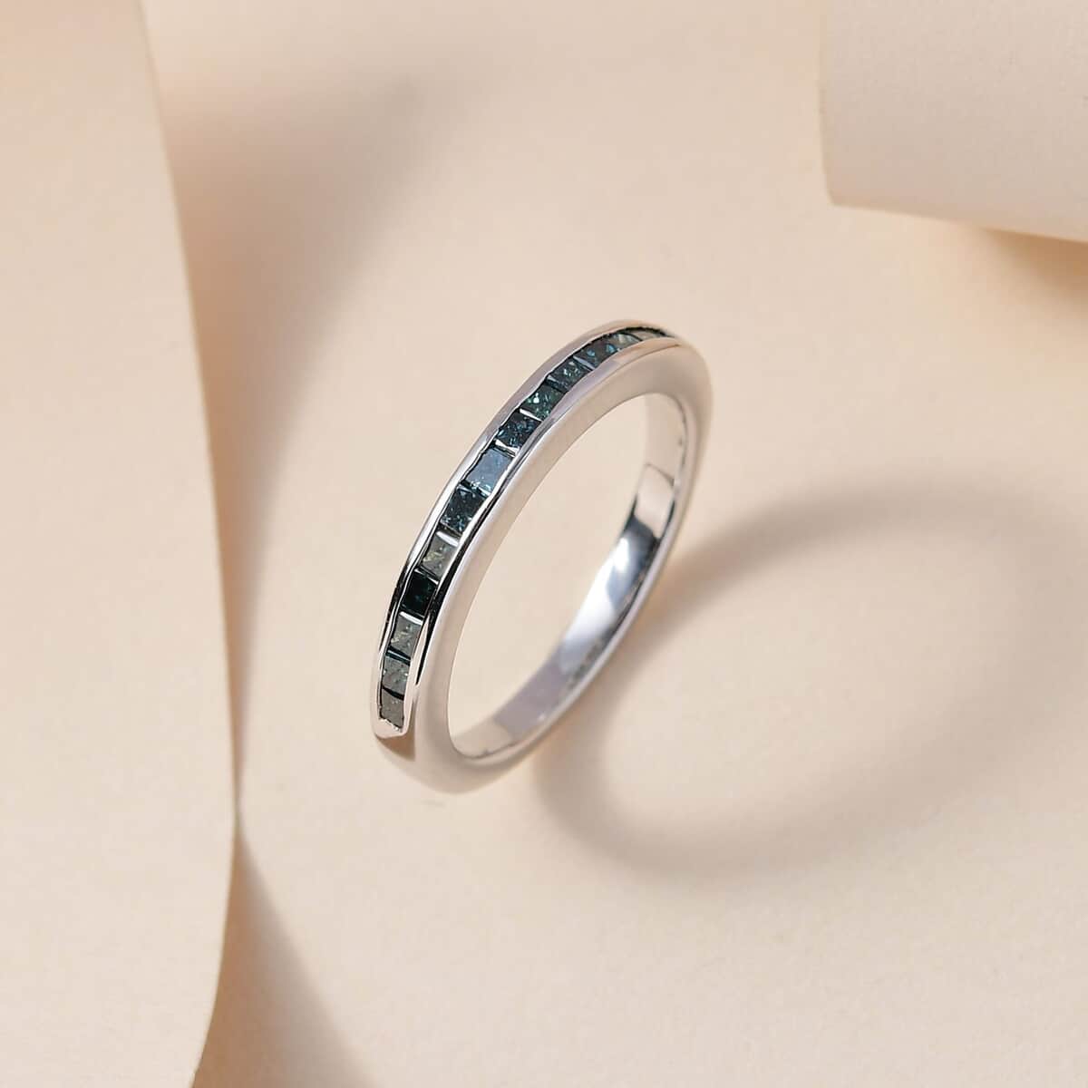 Princess Cut Blue Diamond (IR) Half Eternity Band Ring in Platinum Over Sterling Silver (Size 6.0) 0.50 ctw image number 1