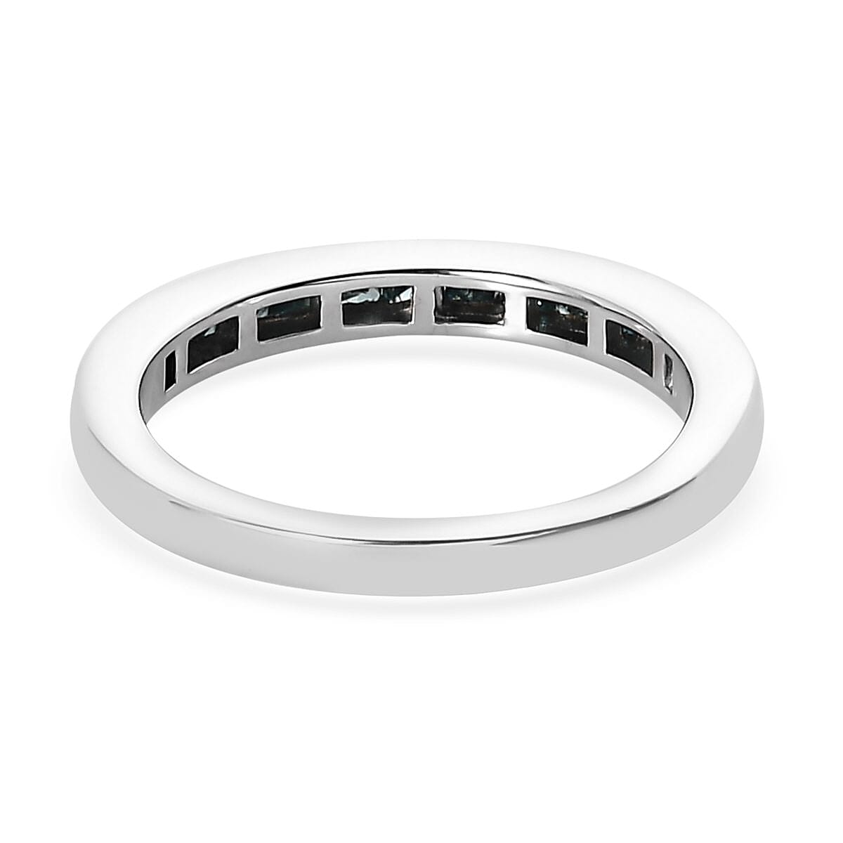 Princess Cut Blue Diamond (IR) Half Eternity Band Ring in Platinum Over Sterling Silver (Size 6.0) 0.50 ctw