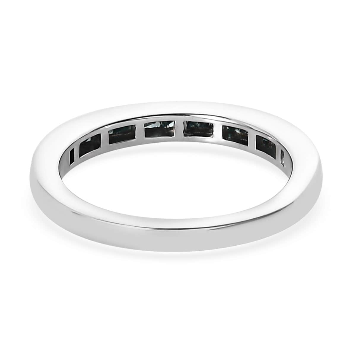Princess Cut Blue Diamond (IR) Half Eternity Band Ring in Platinum Over Sterling Silver (Size 7.0) 0.50 ctw image number 4