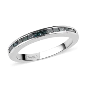 Princess Cut Blue Diamond (IR) Half Eternity Band Ring in Platinum Over Sterling Silver (Size 8.0) 0.50 ctw