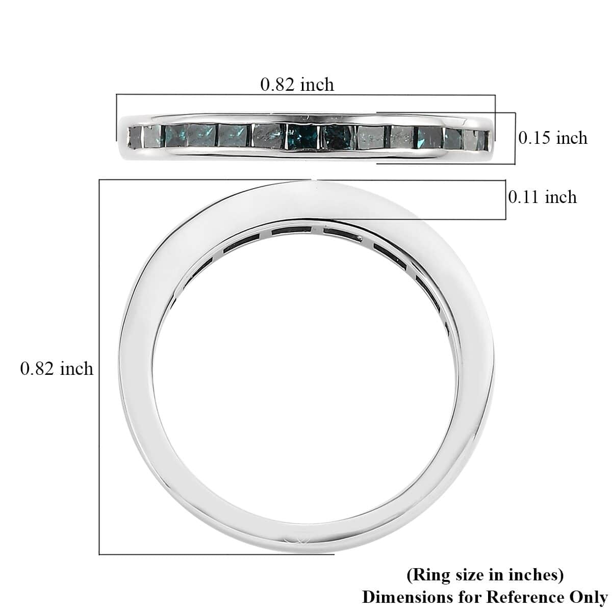 Princess Cut Blue Diamond (IR) Half Eternity Band Ring in Platinum Over Sterling Silver (Size 8.0) 0.50 ctw image number 5