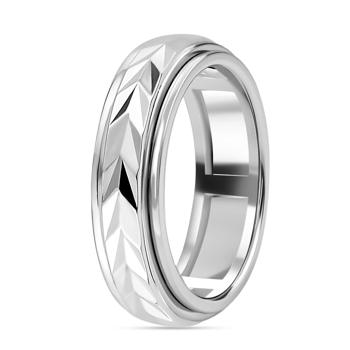 Diamond Cut Spinner Ring in Sterling Silver, Fidget Rings for Anxiety, Promise Rings, Band Ring For Gift 3.65 Grams (Size 10.00) image number 3