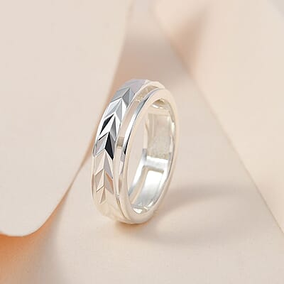 D'Joy Sterling Silver Diamond Cut Spinner Ring, Fidget Rings for Anxiety, Promise Rings, Band Ring For Gift 3.65 Grams