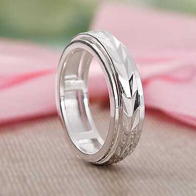 D'Joy Diamond Cut Spinner Ring in Sterling Silver, Fidget Rings for Anxiety, Promise Rings, Band Ring For Gift 3.65 Grams (Size 6.00)