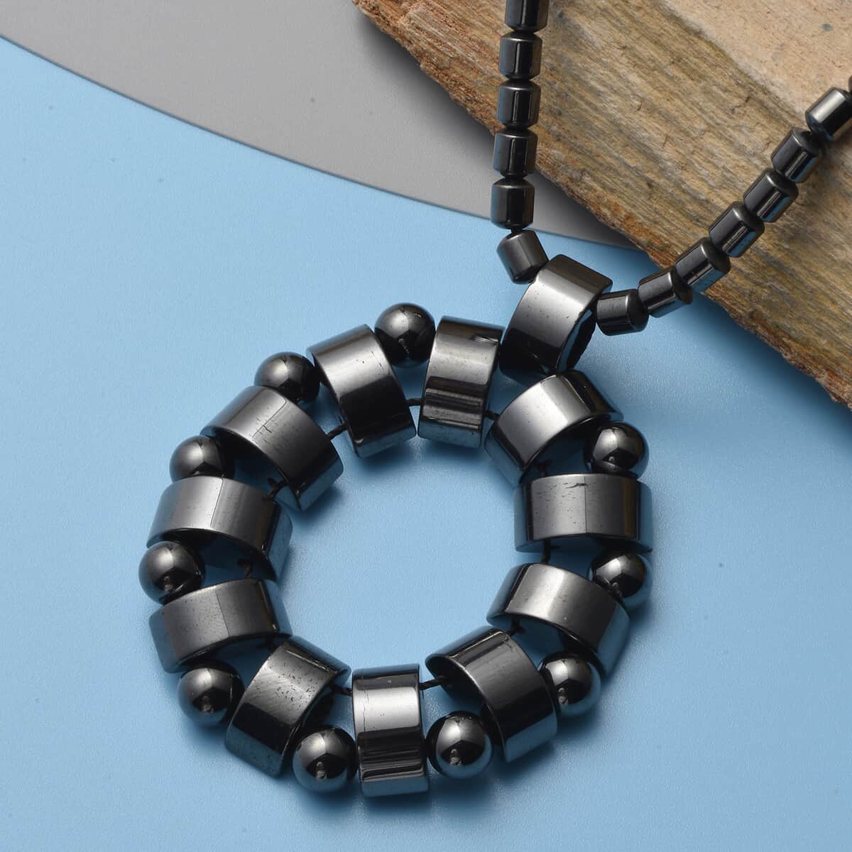 Magnetic by Design Hematite Pendant with Beaded Necklace 20 Inches in Silvertone 260.00 ctw image number 1