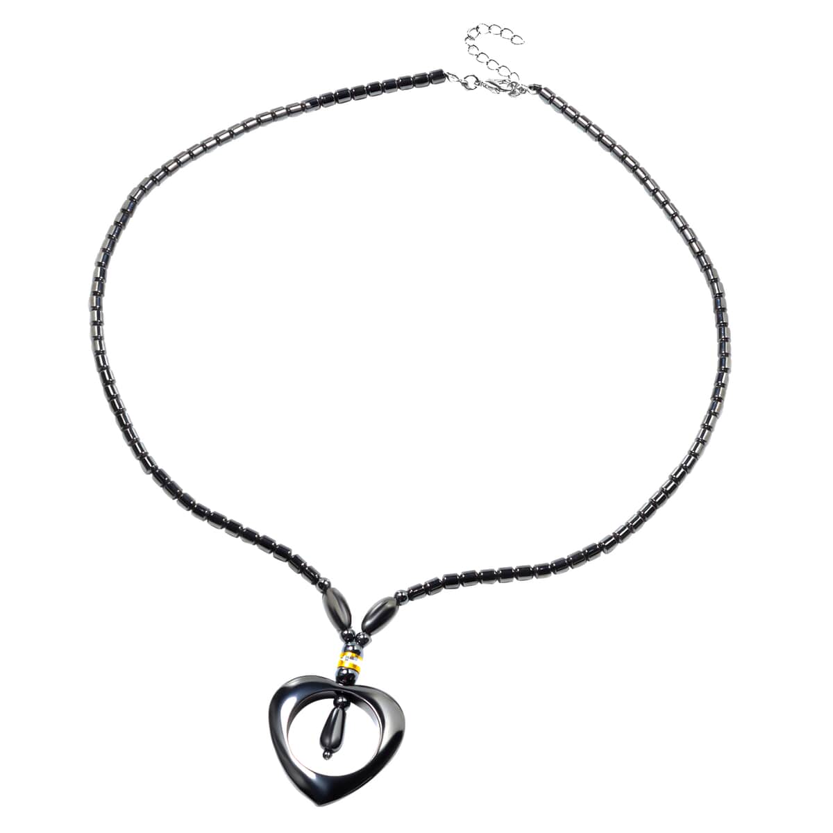 Hematite Heart Carved Pendant with Beaded Necklace 20 Inches in Silvertone 195.50 ctw image number 0