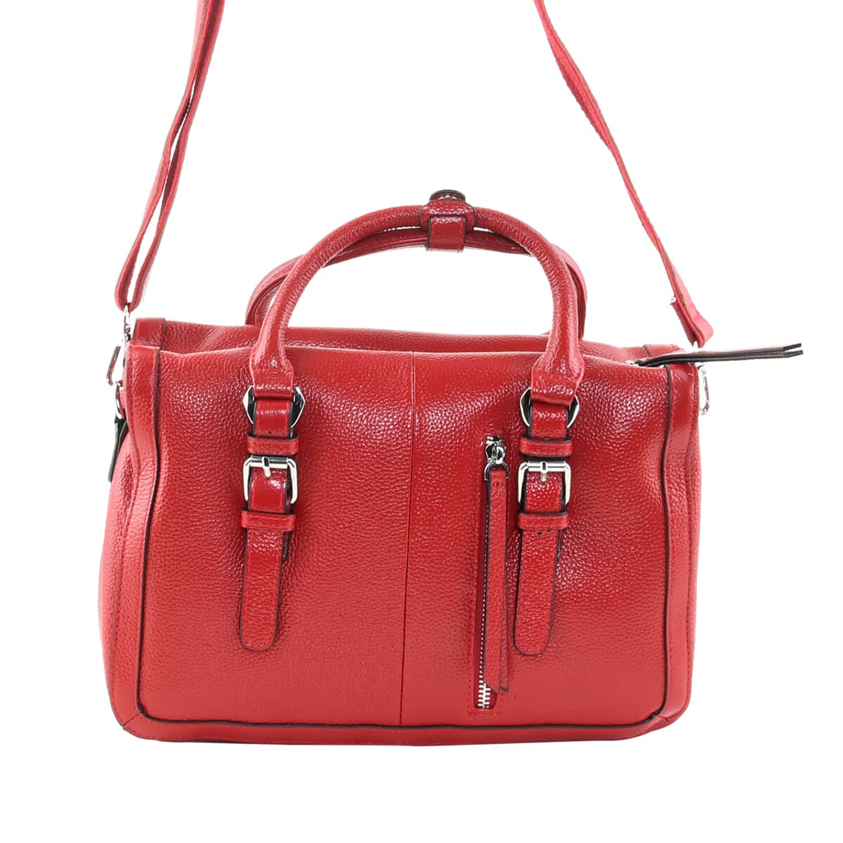 Hong Kong Closeout Red Genuine Leather Shoulder Bag with Detachable Straps image number 2