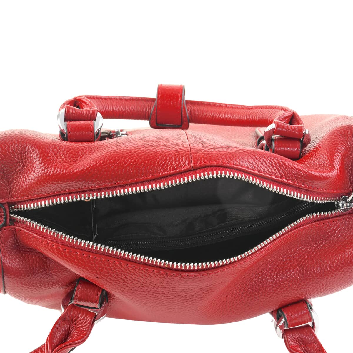 Hong Kong Closeout Red Genuine Leather Shoulder Bag with Detachable Straps image number 4