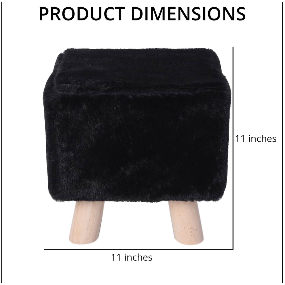 Square Shape Wooden Stool with Black Faux Fur Cover image number 3