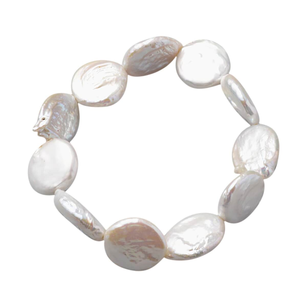 Coin Freshwater White Pearl Stretch Bracelet image number 0