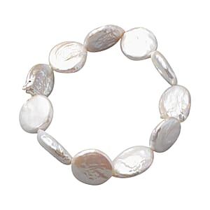 Coin Freshwater White Pearl Stretch Bracelet