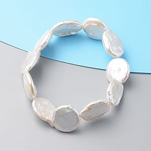 Coin Freshwater White Pearl Stretch Bracelet
