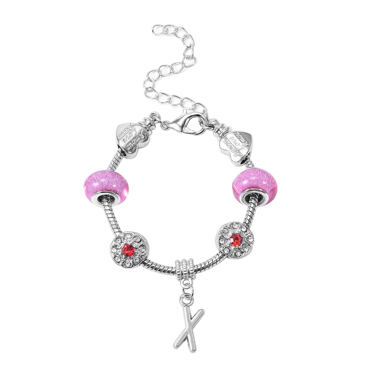 CHARMES D’JOY Red and White Austrian Crystal and Simulated Pink Color Resin Bracelet in Silvertone (6.00 In) image number 0