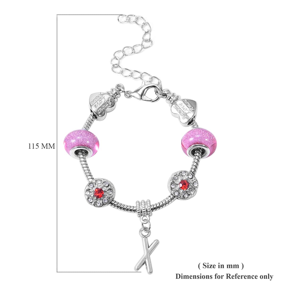 CHARMES D’JOY Red and White Austrian Crystal and Simulated Pink Color Resin Bracelet in Silvertone (6.00 In) image number 5