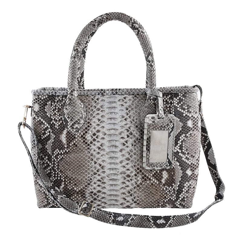 The Pelle Collection Natural Python Leather Tote Bag for Women with Detachable Strap, Satchel Purse, Shoulder Handbag, Designer Tote Bag