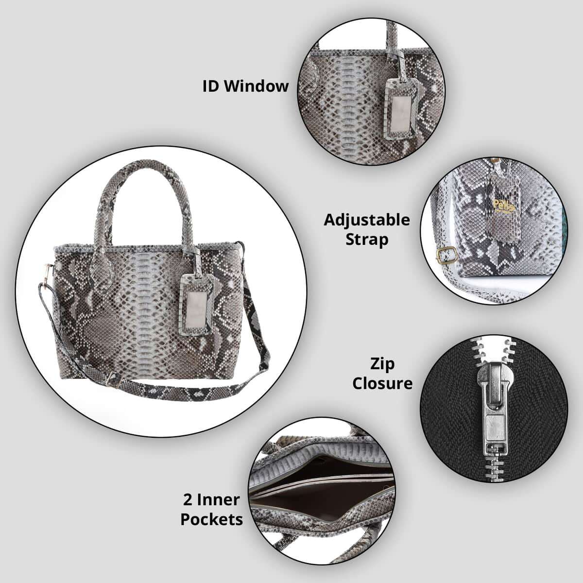 The Pelle Collection Natural Python Leather Tote Bag for Women with Detachable Strap, Satchel Purse, Shoulder Handbag, Designer Tote Bag image number 1